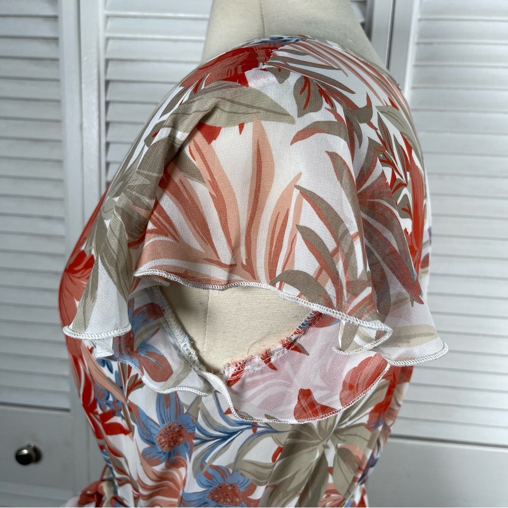 Kate and Lily Floral Maxi Dress Size 6 White Red Tropical Sheer Top - Picture 7 of 15
